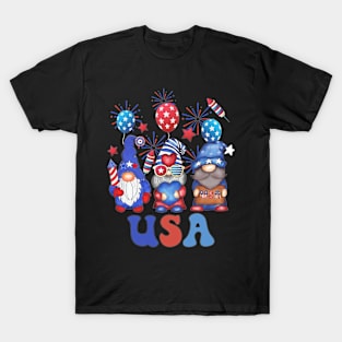 4th Of July Patriotic Gnomes Sunglasses American Fireworks T-Shirt